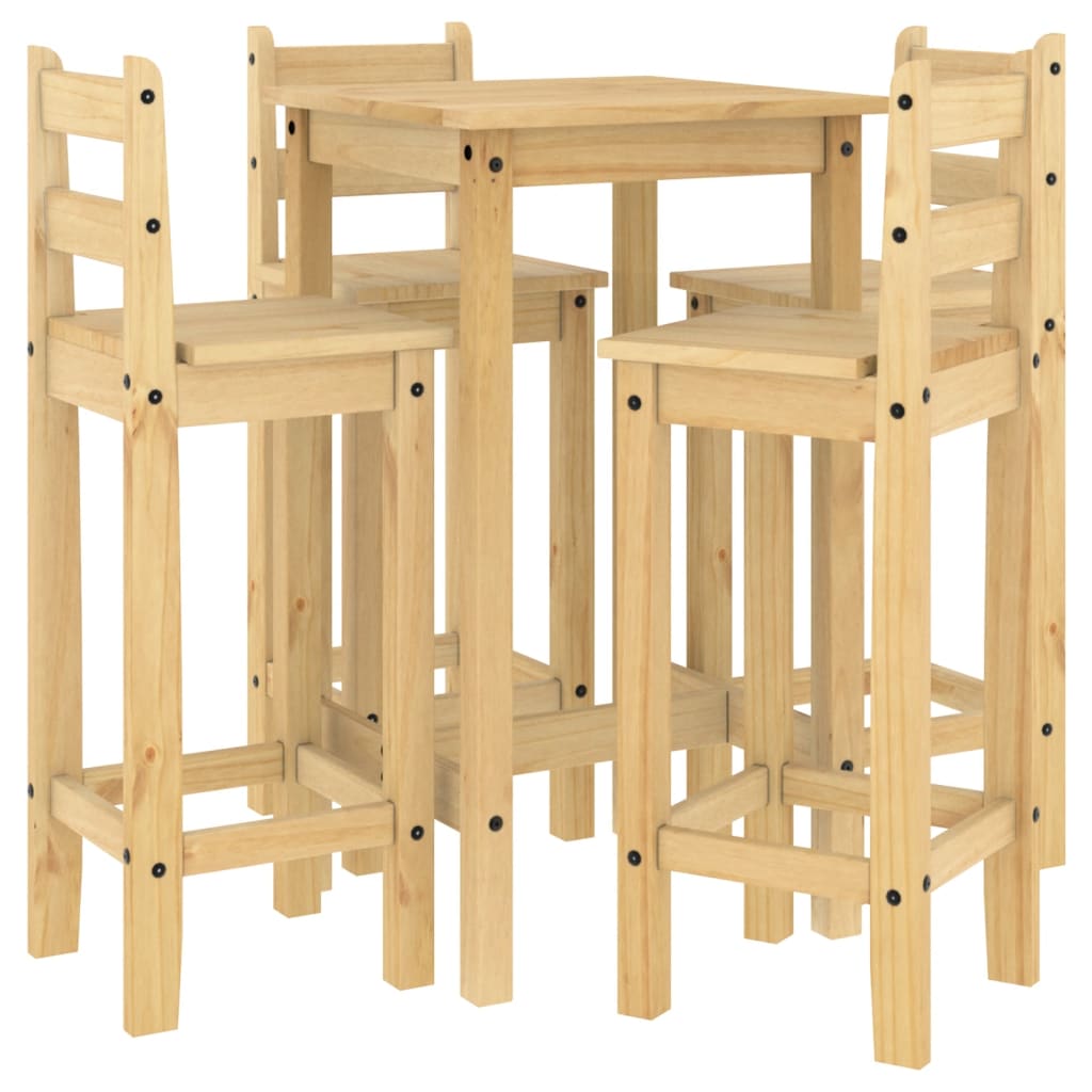 5 Piece Bar Set Solid Pine Wood