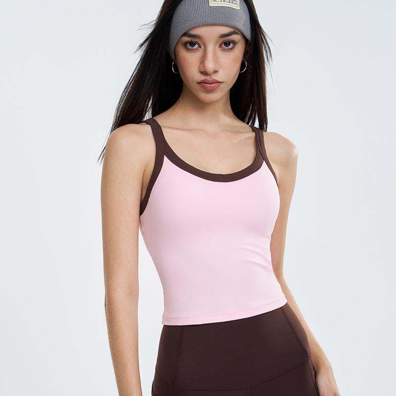 Women's Contrast Color Yoga Vest with Fixed Chest Pad - High-Strength Shockproof Sports Underwear.
