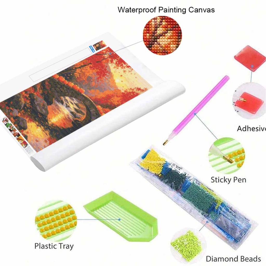 5D Diamond Painting Kit Autumn Bridge Sunset Scenery Full Drill Canvas Art DIY Rhinestone Craft for Modern Wall Decor