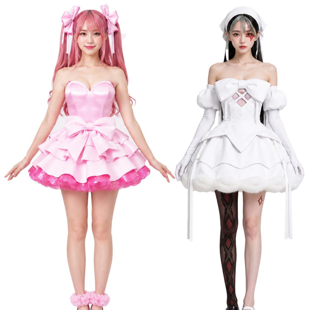 Alien Stage Zombie State Mizi Cosplay Costume Wig Pink Mini Dress Cute Big Bow Glitter Ruffle Skirt Idol Stage Outfit Full Set