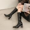 Winter Pointed Toe Patent Leather Women Knee High Boots Fashion Shoes Street Style High Heel Mordern Long Botas Mujer