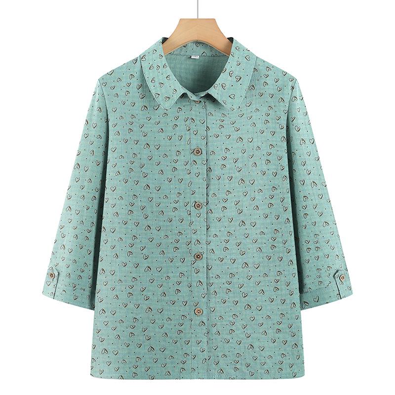 

2026 New Spring & Summer Lightweight Lapel Top for Middle-aged & Elderly Women - Grandma Style Mid-Sleeve Shirt 2XL (50-57.5 kg) зелёный