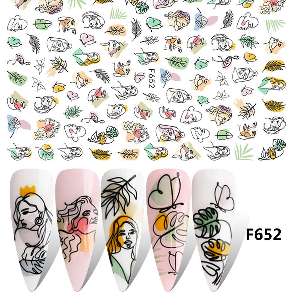 1pcs Summer Sticker Nail Art Decorations Leaves Flower 3D Adhesive Stickers Woman Face Fruit Foil Manicure Wrap