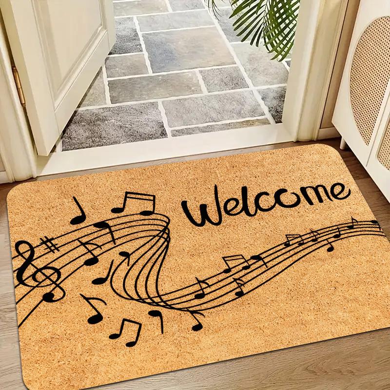 

Music Theme Welcome Doormat, Musical Notes Non-Slip Entryway Rug, Durable Washable Floor Mat for Home and Patio 40x60cm