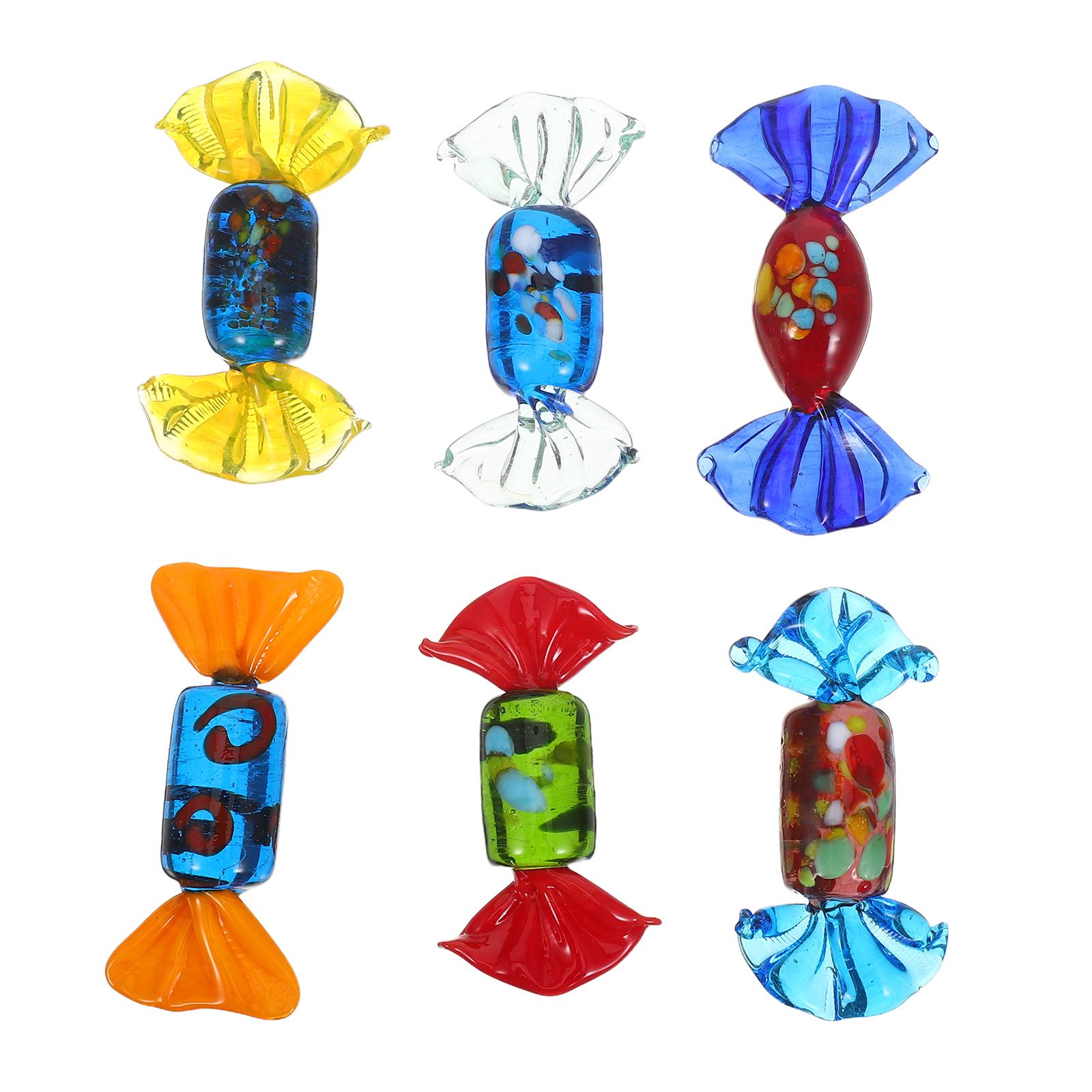 6Pcs Glass Candy Art Decoration Whimsical Cartoon Design Heat Resistant Material for Wedding Christmas Home Decor