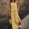 Women's Sleeveless Maxi Dress Casual Crew Neck Elastic Waist Split Long Dress with Pocket Summer Beach Vacation Sundress