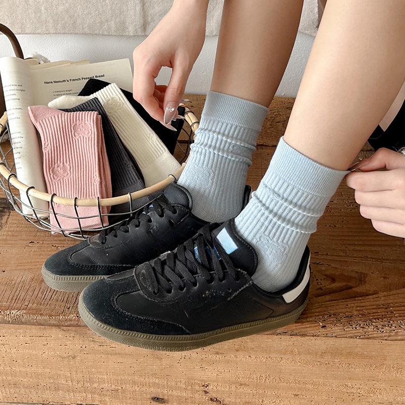 Katon Bear Mid-calf Socks, Autumn Combed Cotton, Cute Mid-calf Socks, Solid Color, Versatile, Pile Pile Socks, Boneless