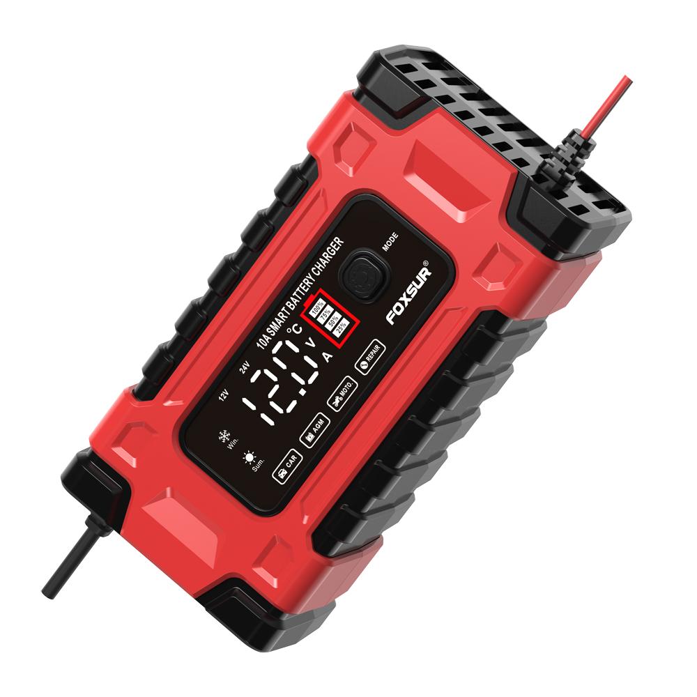 12V 10A Fully Automatic Car Battery Charger 7-Stage Fast Charging 6-180Ah for AGM GEL WET Lead Acid Battery Charger LCD Display