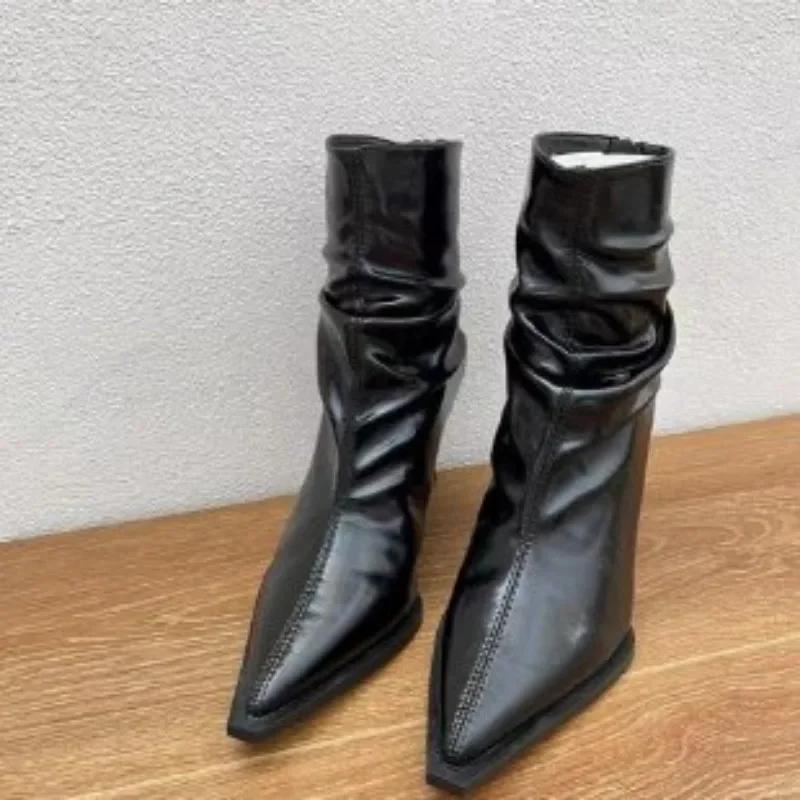Fashion Shoes Female 2025 Mid-Calf Women's Boots Elegant Modern Boots Women Pointed Toe Back Zip Thin Heels Sewing Shoes Women Zapatos