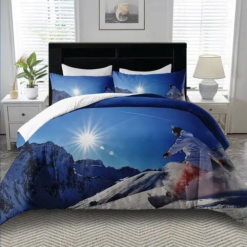 Comforter Snow Mountain Snow Mountain Background Skiing Theme Suitable For Children Kids Adults Warm Breathable