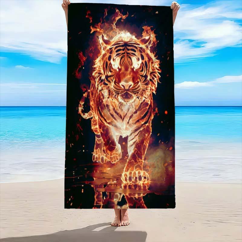 Flame Tiger Art Pattern Beach Towel, Super Absorbent Beach Towel, Trendy for New Year, Comfortable and Practical Quick-Dry