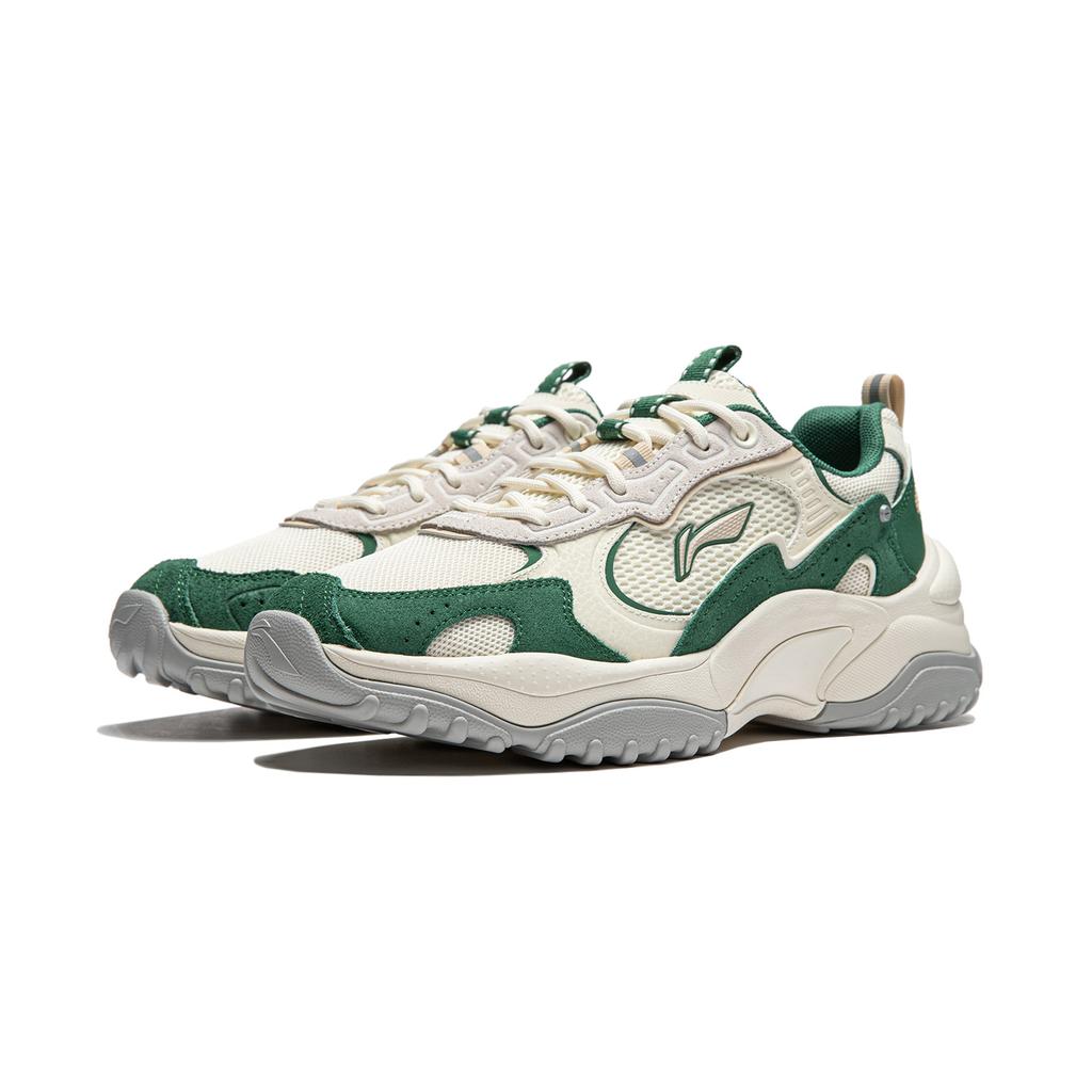 Li Ning Churui Comfortable Versatile Thick Sole Height Increasing Non-Slip Wear-Resistant Low-Top Casual Shoes Women Sneakers White Green AGCU190-1