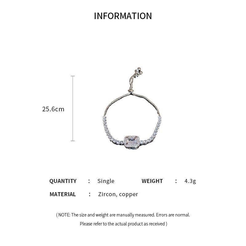 Shiny Square Zircon Bracelet for Women Girls Delicate Rhinestone Chain Bracelets Bangles Party Wedding Bride Jewelry