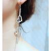 Lady Rhinestone Double Love Heart Drop Long Tassels Chain Dangle Linear Earrings