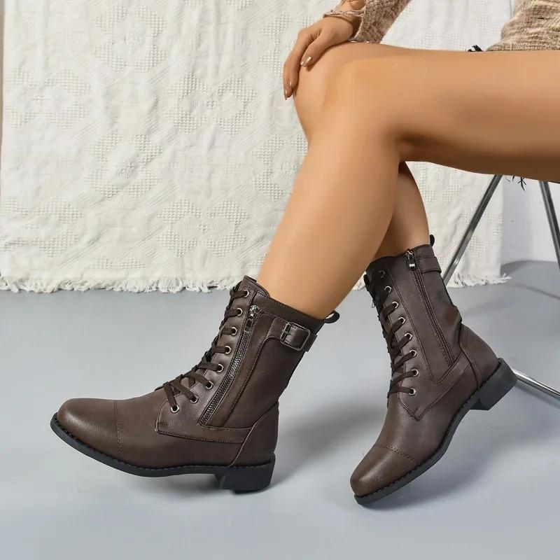 Fashion 2025 Hot Sale Ladies Shoes Mid-Calf Women's Boots Fashion Side Zipper Modern Boots Women New Lace-up Plus Size Shoes for Women