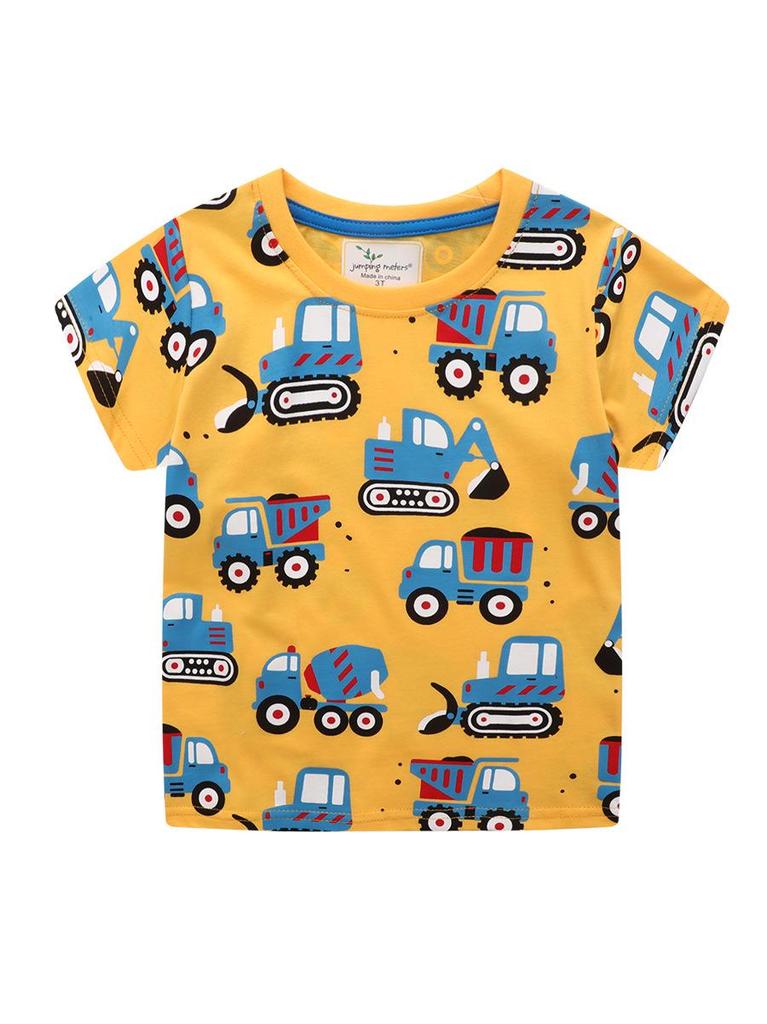 Kids' Summer Cartoon Construction Vehicle T-Shirt - Short Sleeve Boys' Graphic Tee