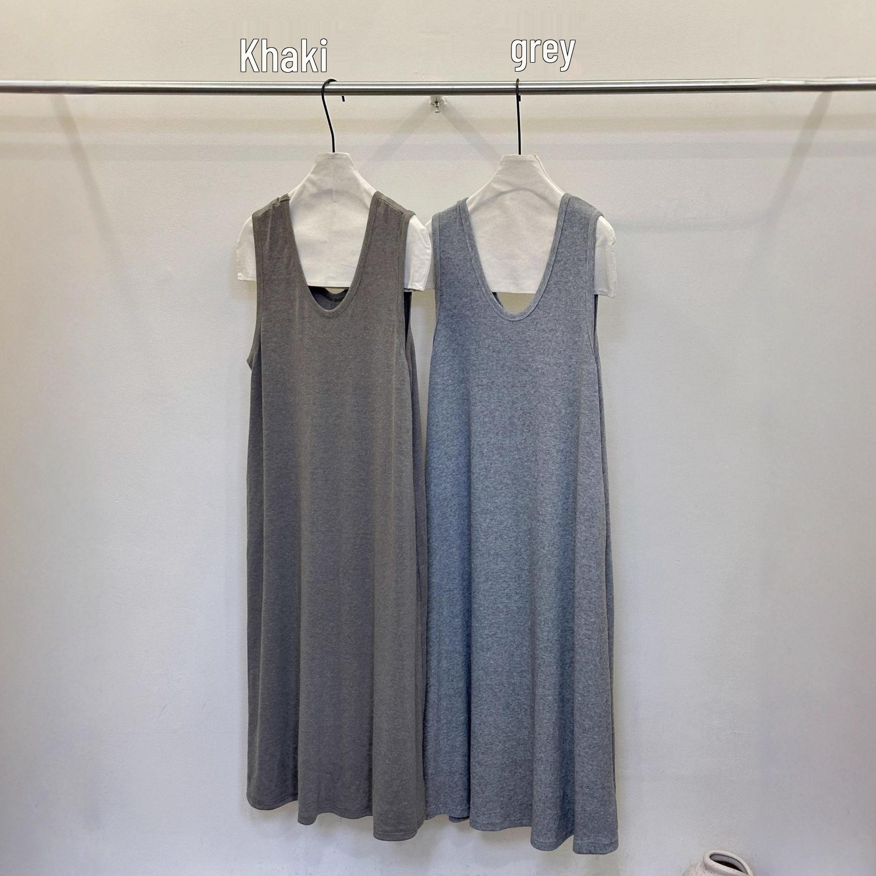 

Korean Style Women s Sleeveless Silk Drape U-Neck Casual Loose Dress One Size сірий колір