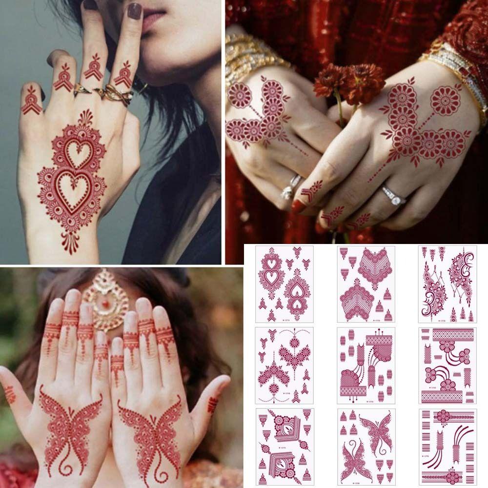 Lace Fake Tattoo Temporary Tattoo Red Mehndi Stickers Red Henna Tattoo Decals  Women/Lady