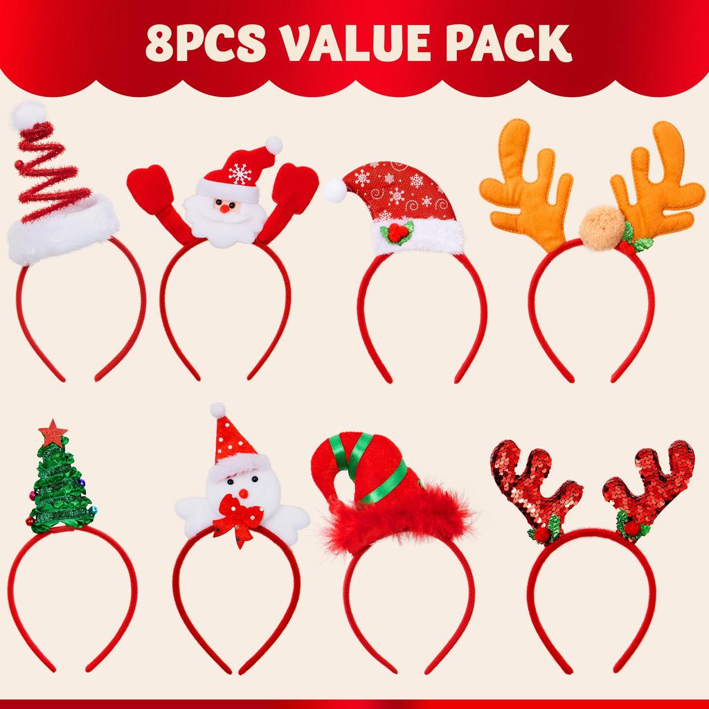 Joyfy 8 STUKS Kerst Hoofdbanden Hoed Toppers Kostuum Accessoires voor Kinderen Kerstfeesten Kerst Feest Traktaties