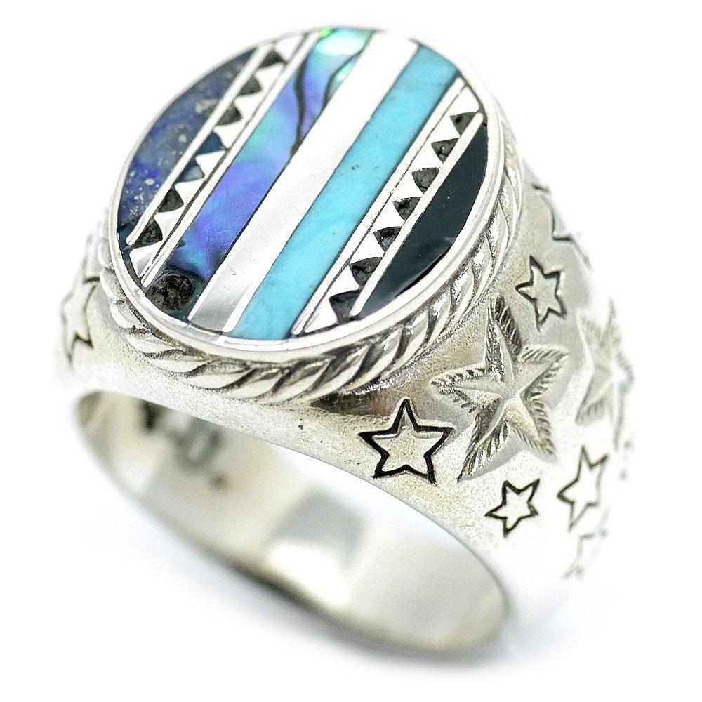 

Silver 925 Blue Stripe Ring ko Shell Turquoise Star Multi Stone [Silver One] Men s [Lapis Onyx] [No. 21]