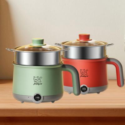 Electric Hot Pot with Steamer Non Stick Frying Pan Kitchen Cooking Appliances 1.8L Mini Hot Pot for Pasta Steak Egg Noodles Soup