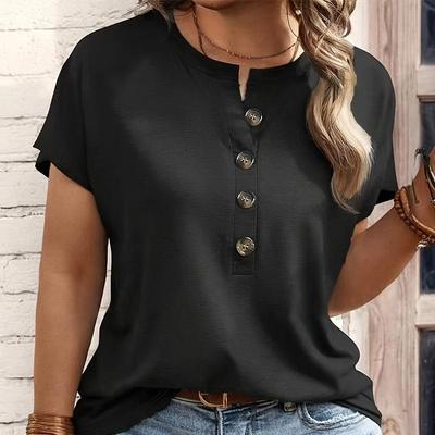 European & American Women's Solid Color Round Neck T-shirt, Spring/Summer, Plus Size, Medium Length