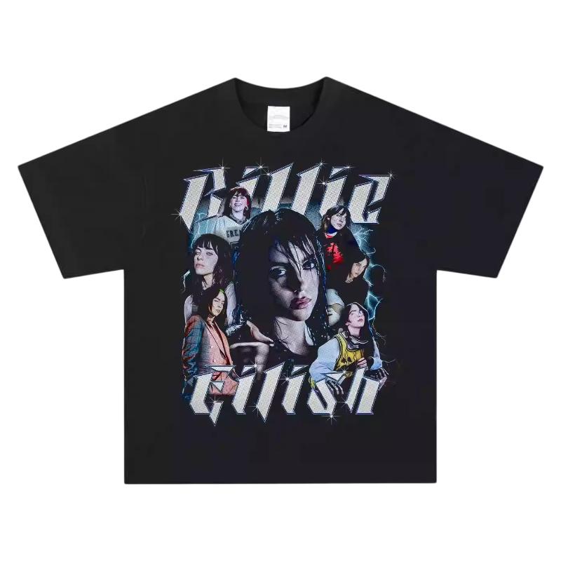 

Billie Eilish TShirt Dark Alternative Pop Music Graphic Print Pure Cotton Crew Neck Streetwear Fashion Tops For Fans S