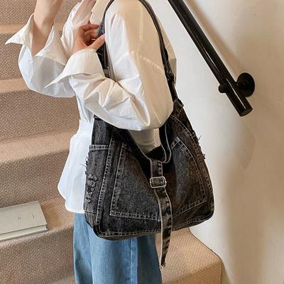 Street Trend Denim Bag Practical Large Capacity Class Commuter Versatile Tote Bag One Shoulder Crossbody Bag Women
