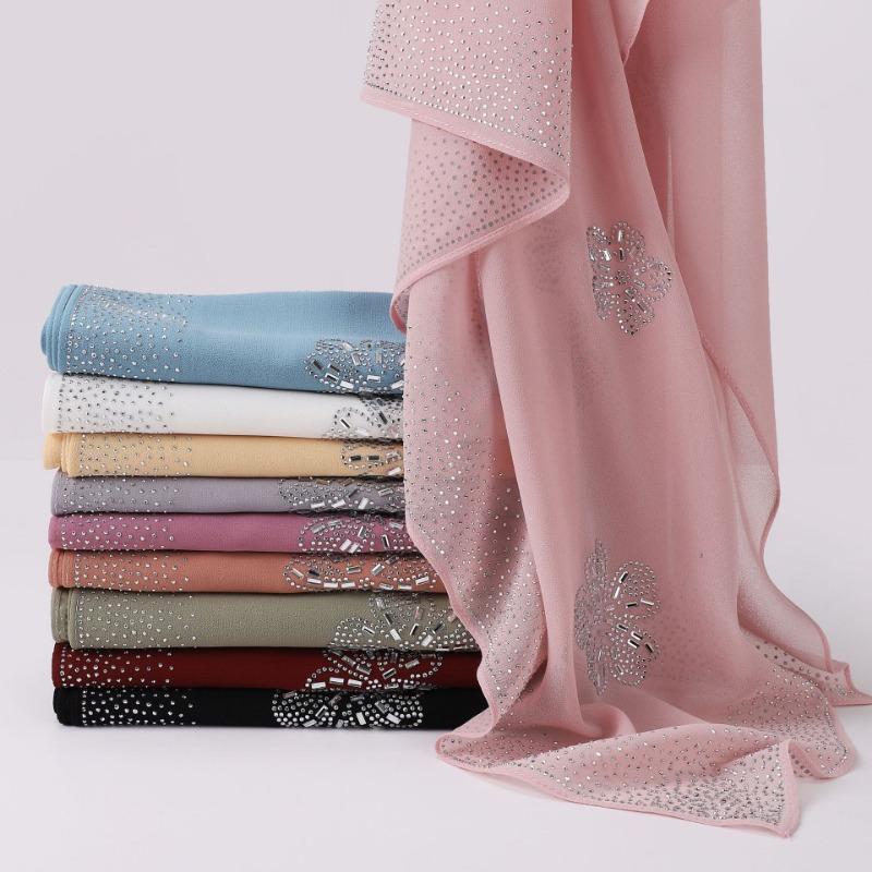 Women S Floral Rhinestone Chiffon Square Scarf For All Seasons
