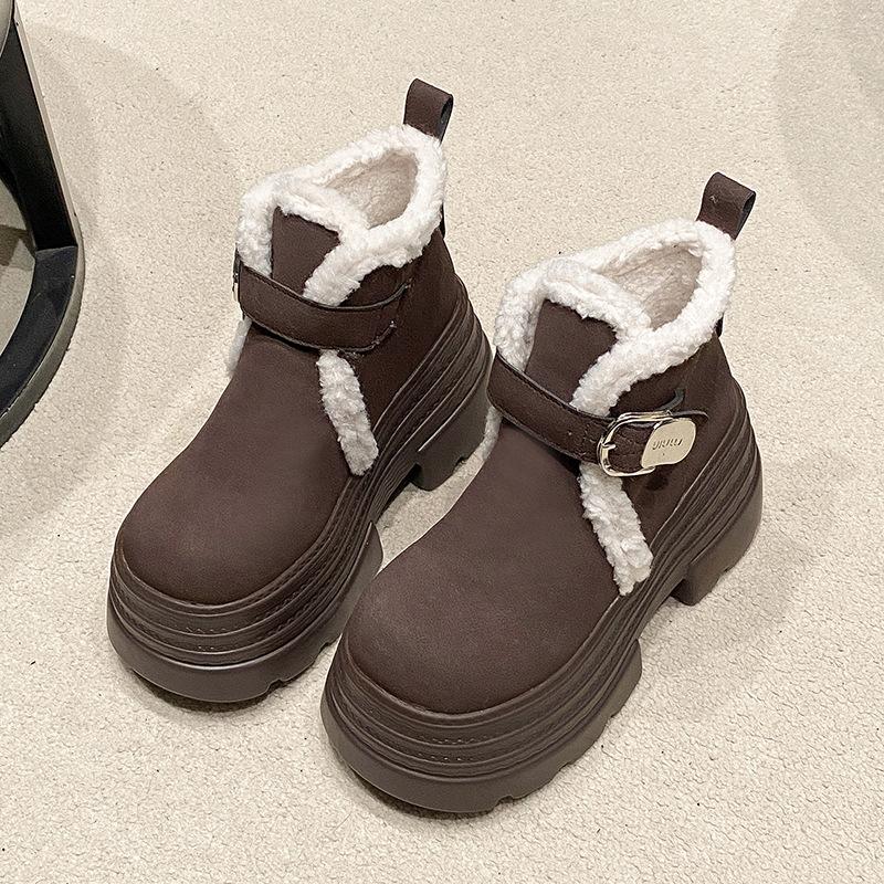 

Women s fashion lightweight height-enhancing soft sole winter warm fur one snow boots velvet lined non-slip casual sports cotton boots 40