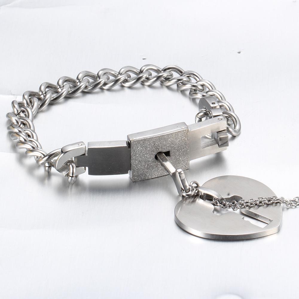 Heart & Key Couples Bracelet and Necklace Set - Cloud Design