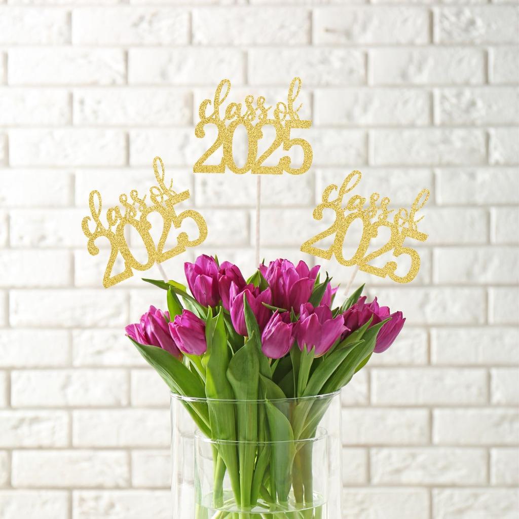 ALISSAR 12 Pack Pre-assembled Double Sided Class of 2025 Graduation Party Centerpiece Sticks, Centerpiece Table Decorations for 2025 Graduation Party
