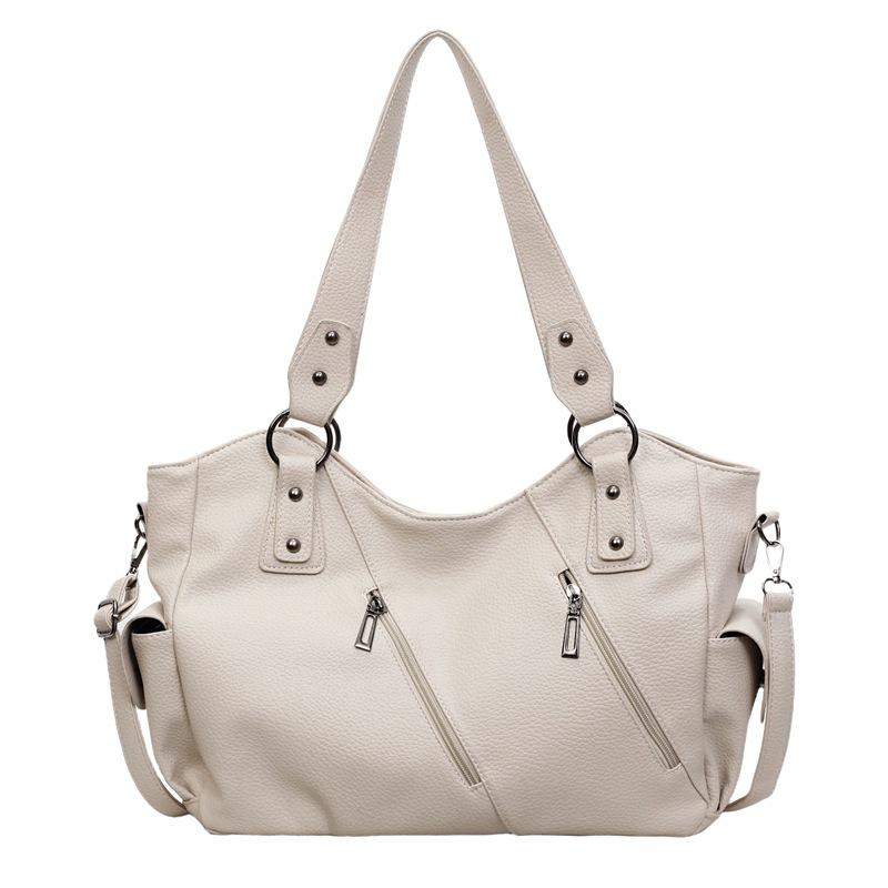 Faux Leather Tote Bag for Women Fashion Shoulder Handbag with Zipper Pockets and Adjustable Strap