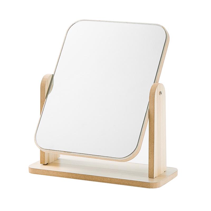 Rotating Wooden Tabletop Vanity Mirror for Bedroom and Dorm - Available in Small & Large Sizes