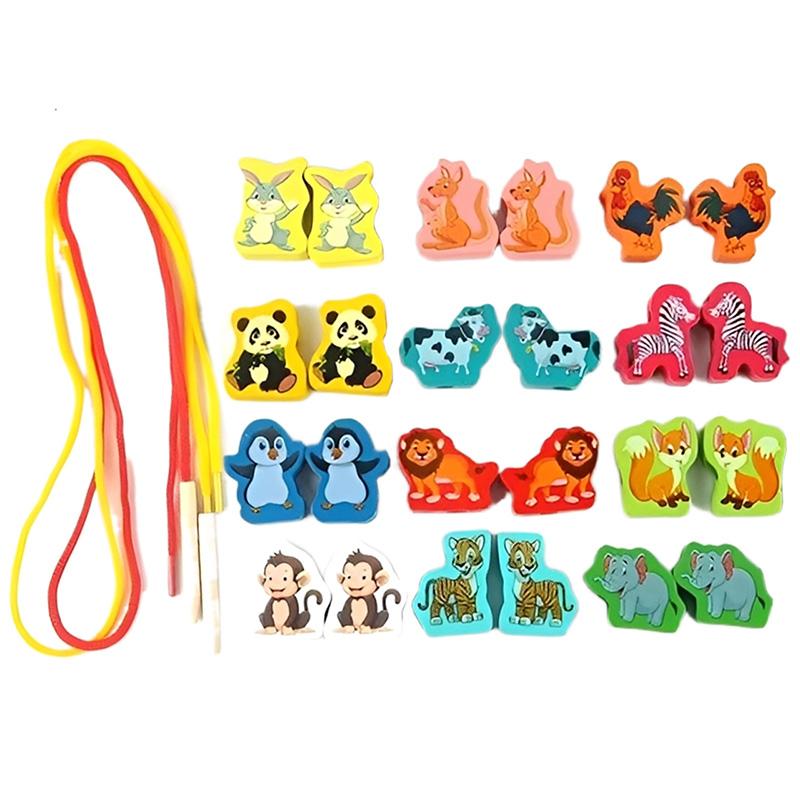 26Pcs Wooden Toys Children Monterssori Educational DIY Stringing Threading Toy Animal Fruit Numbers Kids Birthday Gifts TMZ