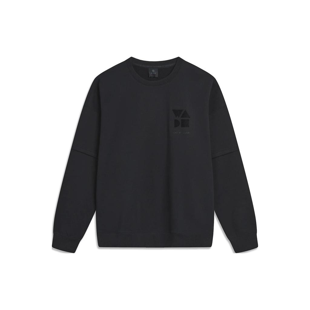 Li Ning Wade Series Solid Color Fleece Warm Loose Pullover Sweatshirt Men Sweatshirt Black AWDT947-1