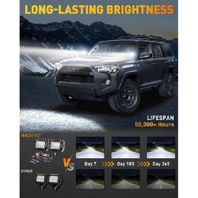 NAOEVO 4 Zoll 2 Stück LED Pod Lichter Spot Flut Combo LED Nebel Fahrlicht 4x4 Offroad Lichter Arbeitsleuchten für LKW Boot ATV UTV Jeep