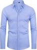 Men's Long Sleeve Solid Color Shirt, 4-Way Stretch, Natural Color Button, Slim Fit, Wrinkle Free, Business Casual Dress Shirt