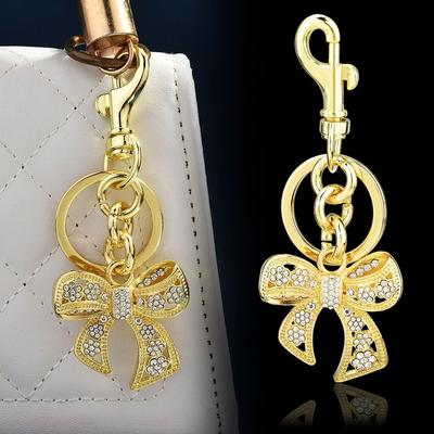 Zinc Zinc Alloy Sparkling Bow Bag Charm Phone Chain Bow Car Keyrings  Female Lady Girl