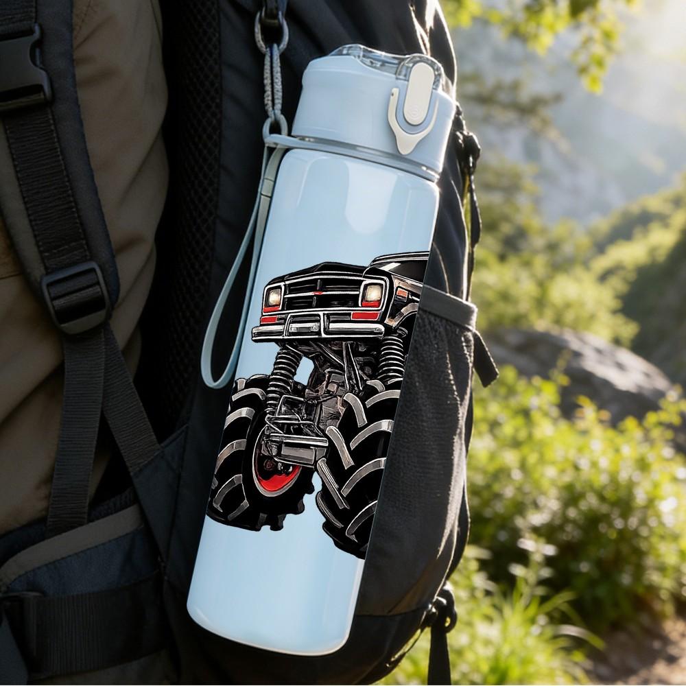 1PC Monster Truck Big Wheel Offroad Print 750ml Color Plastic Sports Water Bottle Leakproof Flip Straw Lid Suitable for Sports Office Home Use