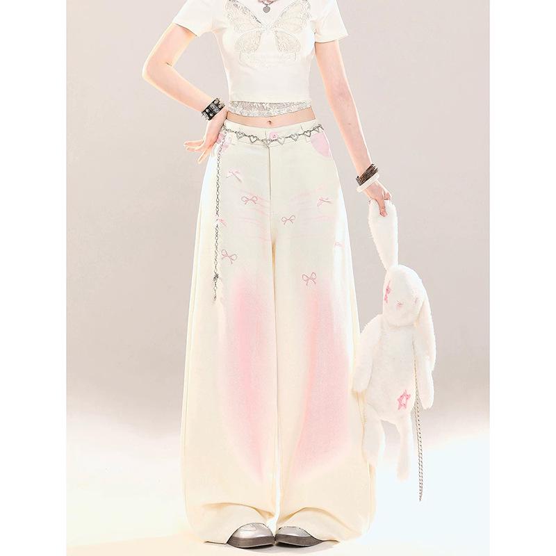 

Chic 3D Bow Embroidered High-Waist Wide-Leg Jeans for Women Extra Large рум янець