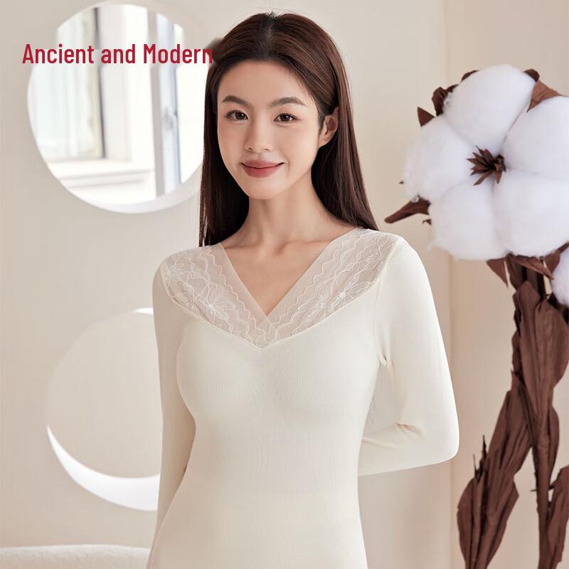 

GUJIN Women s Seamless V-Neck Acrylic Wool Thermal Underwear Set One Size