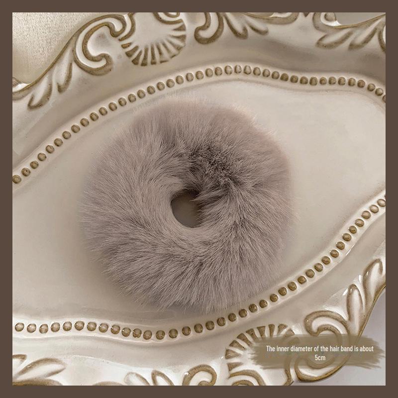 White Plush Hair Ring Elastic Band Headband with Ball - Autumn/Winter Accessories for Women