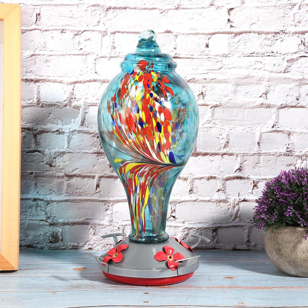 Colorful Painting Glass Bird Feeder Garden Courtyard Outdoor Hummingbirds Water Feeding ToolT2