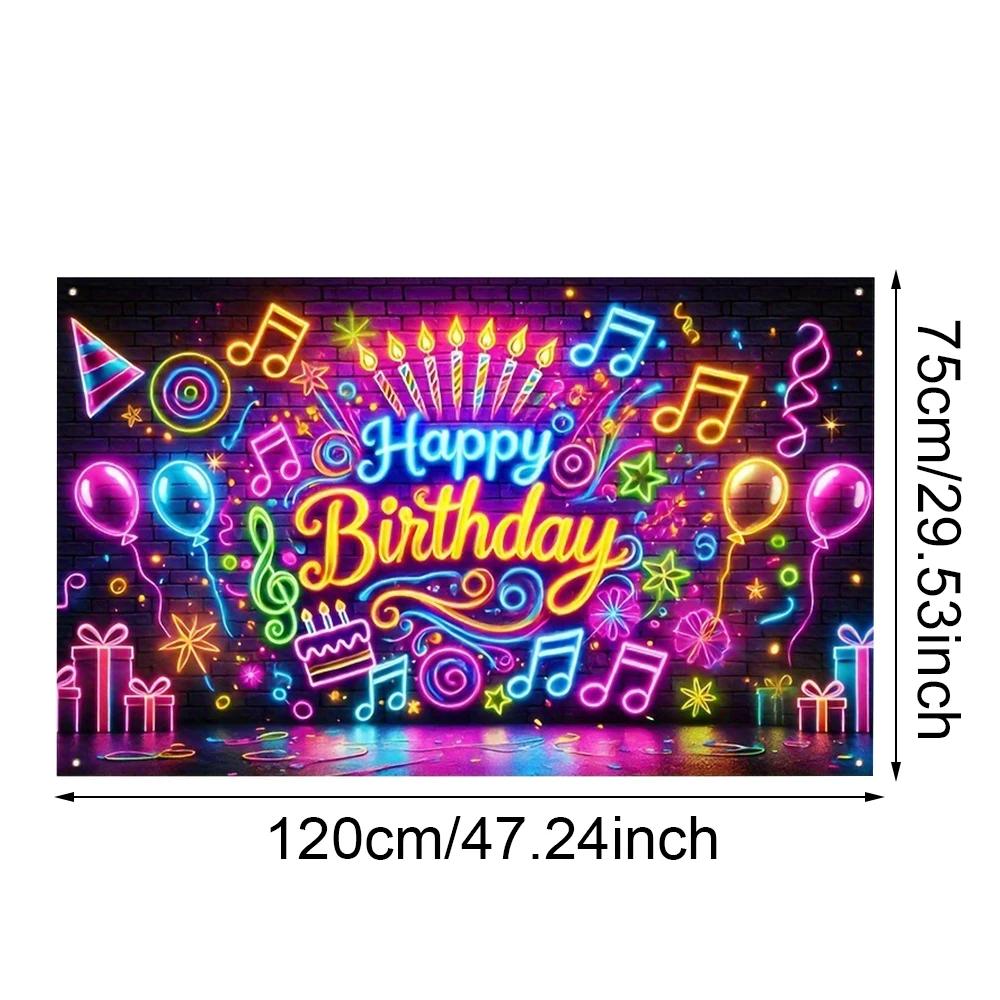 

Runtowo 1pc Neon Music Theme Background Cloth ,Happy Birthday Backdrop, Birthday Party Decoration