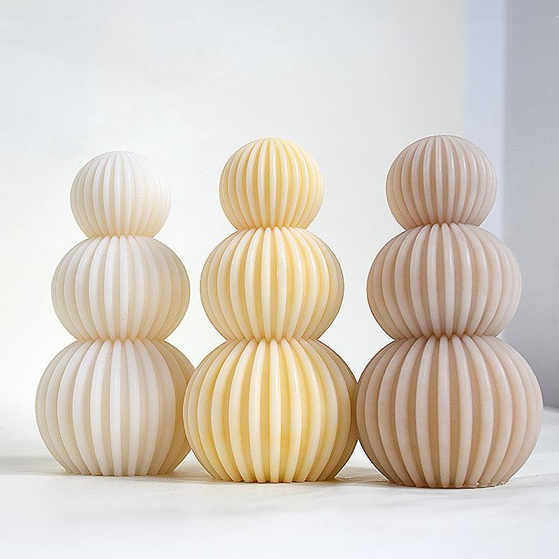 Two Sizes Ribbed Pillar Candle Mold Cylindrical Aesthetic Silicone Mould Geometric Abstract Decorative Striped Soy Wax Mold