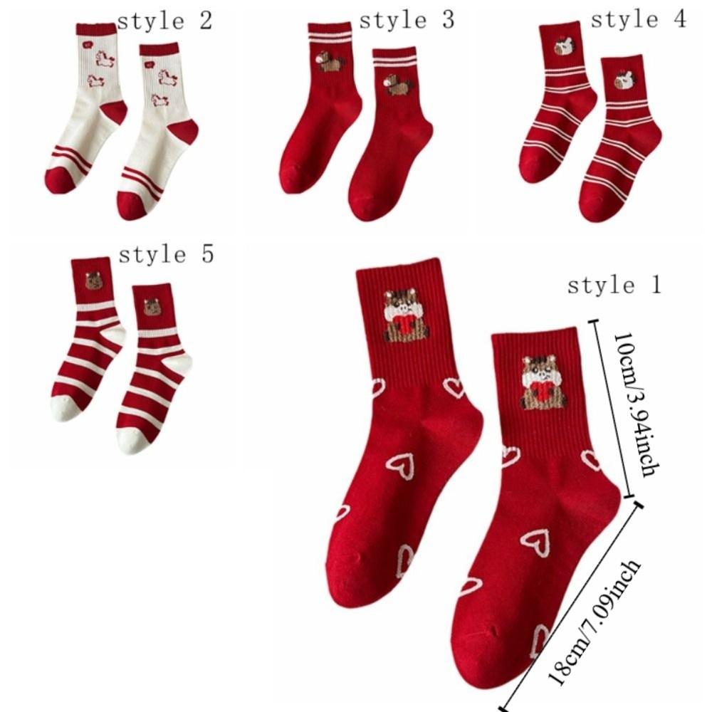 Cute Cotton Horse Pattern Socks Soft Comfortable Cartoon Red Socks Elastic Breathable Zodiac Year Socks Party