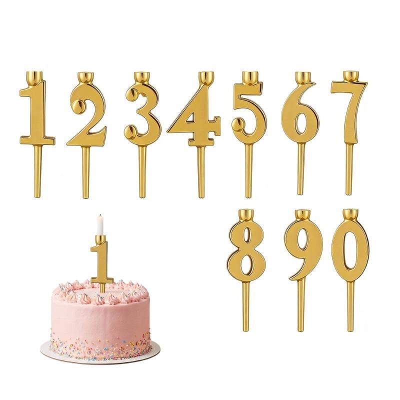 Elegant Gold Number Candle Holders Cake Toppers Decorations For Birthday Parties And Significant Gatherings