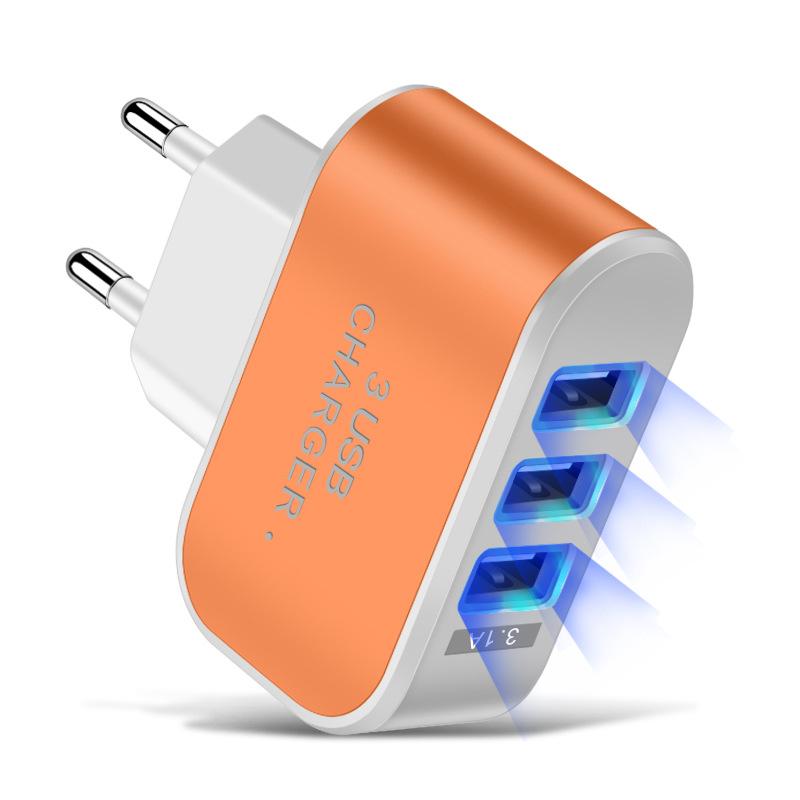 3USB EU US Plug LED Mobile Phone Chargers Multi-Head Travel Charger 3Ports LED Light Phone Charge Adapter EU Plug Charger