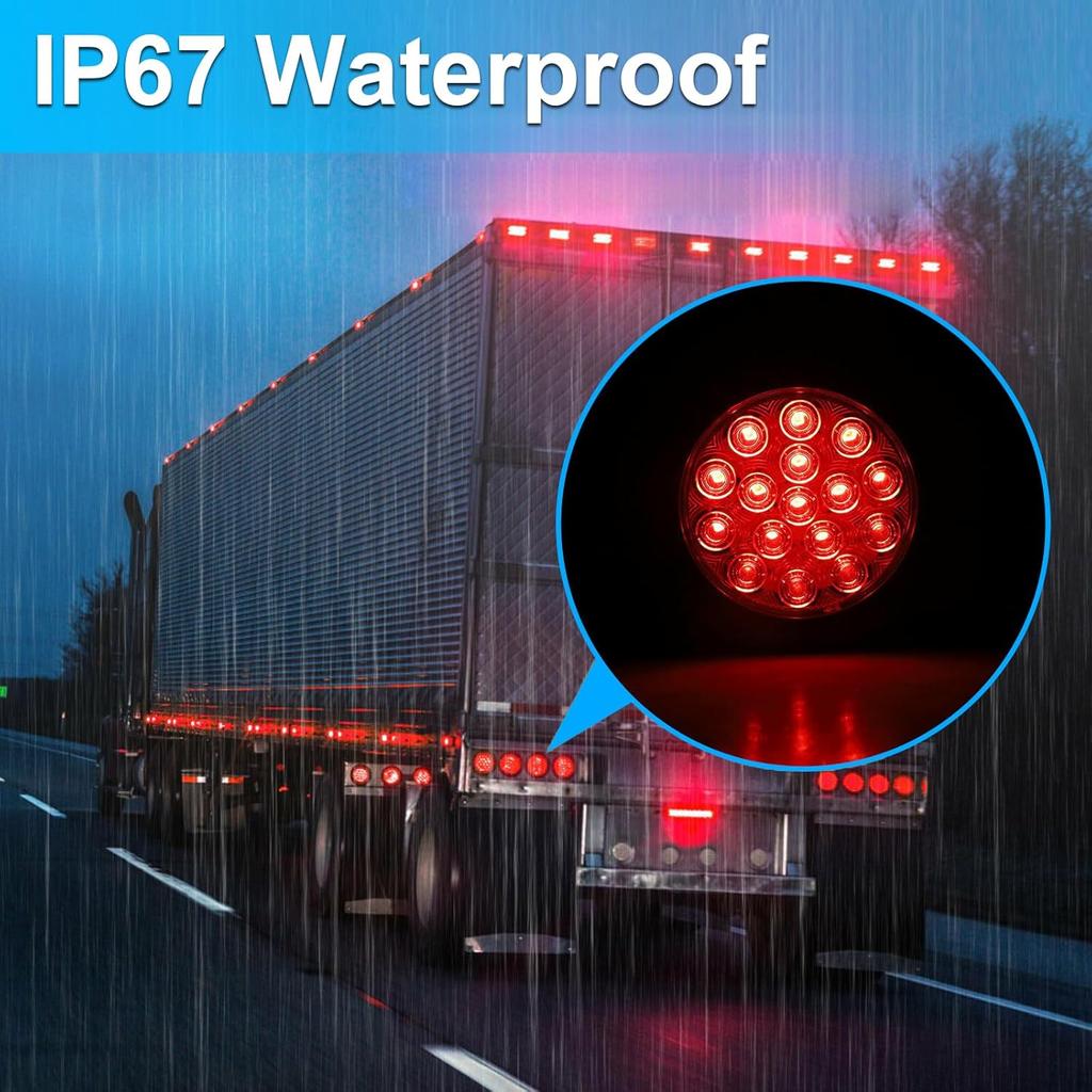LIGBT 4Pcs 4 Inch Red Led Round Trailer Tail Lights 16 LED 4" Led Trailer Stop Brake Turn Tail Lights Waterproof Led Trailer Light For Truck Boat RV